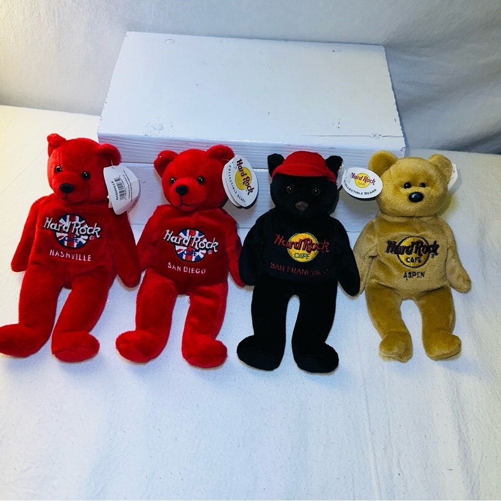 Hard Rock Cafe Lot 4 Red and Black Stuffed Bears Collection